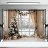 Lofaris Cozy Indoor Curtain Window Wreath Christmas Backdrop